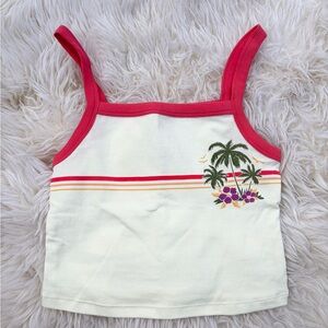 Cream and Pink Tropical Palm Graphic Tank